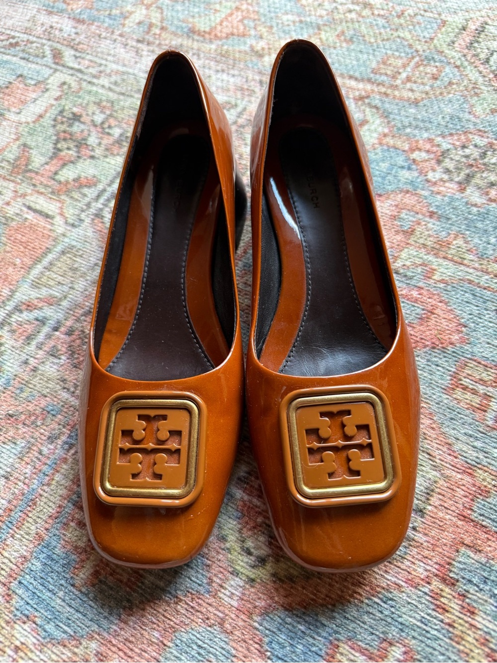 Tory Burch Georgia Cognac Patent Leather Pumps